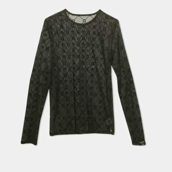 Pre Owned Marine Serre Black Flock Print Mesh Long Sleeve Top M