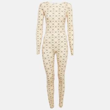 Pre Owned Marine Serre Beige Printed Jersey Jumpsuit L