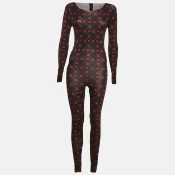 Marine Serre Black Printed Jersey Long Sleeve Jumpsuit M