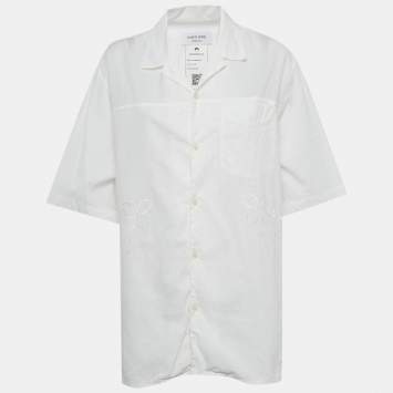 Pre Owned قميص مارين سير وايت لاين أبيض قطن مزين بدانتيل مطرز مقاس صغير (سمول)