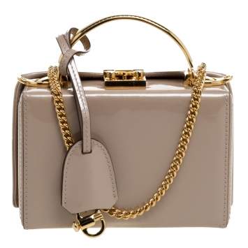 Pre Owned Mark Cross Beige Patent Leather Mini Grace Box Bag