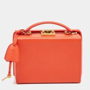 Pre Owned Mark Cross Orange Leather Grace Box Bag