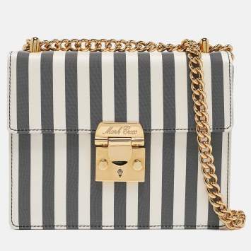 Pre Owned Mark Cross Grey/White Satin Stripe Zelda Chain Bag
