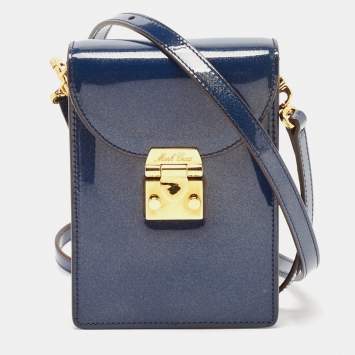 Pre Owned Mark Cross Blue Patent Leather Josephine Stardust Crossbody Bag