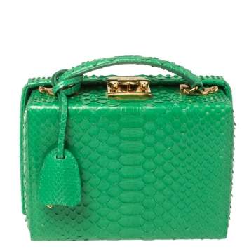Pre Owned Mark Cross Green Python Small Grace Box Bag