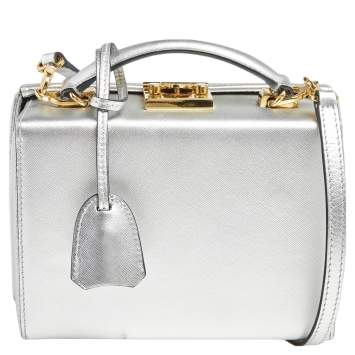 Pre Owned Mark Cross Silver Leather Small Grace Box Bag