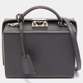 Pre Owned Mark Cross Dark Grey Leather Grace Box Bag 
