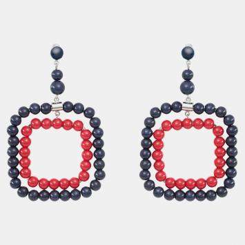 Pre Owned Marni Bi color Beads Silver Tone Long Earrings