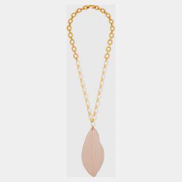 Pre Owned Marni Leather Gold Tone Chain Link Pendant Necklace