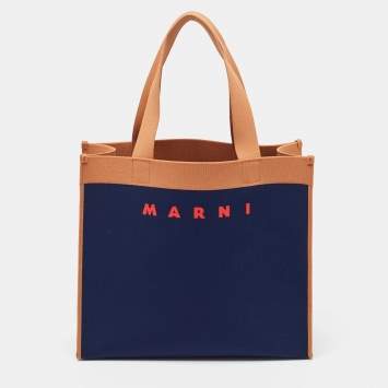 Pre Owned Marni Navy Blue/Brown Knit Fabric Medium Shopper Tote