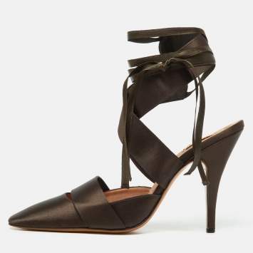 Pre Owned Marni Brown Satin Strappy Sandals Size 38