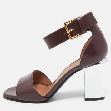 Marni Burgundy Leather Block Heel Ankle Strap Sandals Size 36
