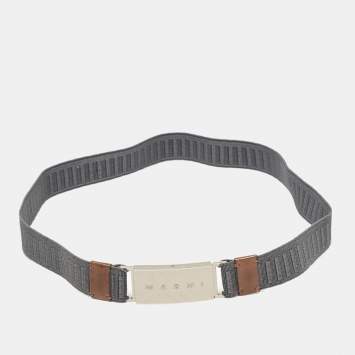 Pre Owned Marni Blue/Brown Elastic and Leather Waist Belt 65 CM