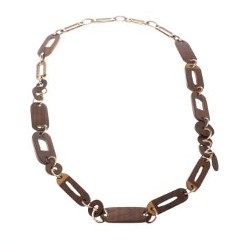 Pre Owned Marni Wood & Gold Tone Long Chain Link Necklace