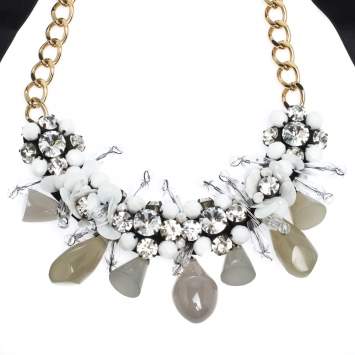 Pre Owned Marni Crystal Bead Embellished Black Ribbon Statement Tie-up Necklace
