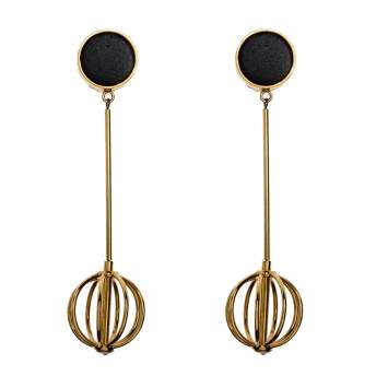 Pre Owned Marni Leather Gold Tone Long Statement Clip-on Earrings