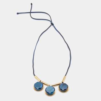 Pre Owned Marni Blue Leather Resin Charms Adjustable Necklace