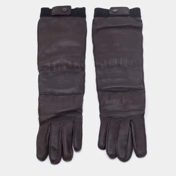 Pre Owned Marni Dark Brown Leather Long Gloves 