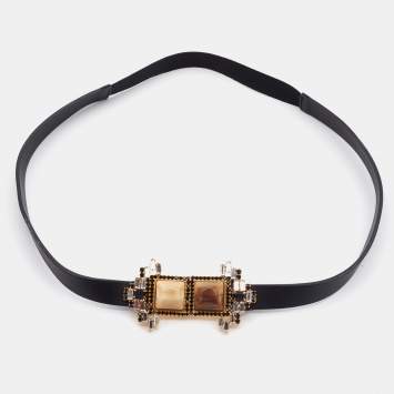 Pre Owned Marni Black Leather Crystal Embellished Elasticized Waist Belt
