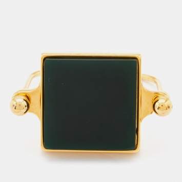 Pre Owned Marni Green Resin Gold Tone Cuff Bracelet