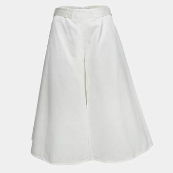 Pre Owned Marni White Cotton Inverted Pleat Midi Skirt M