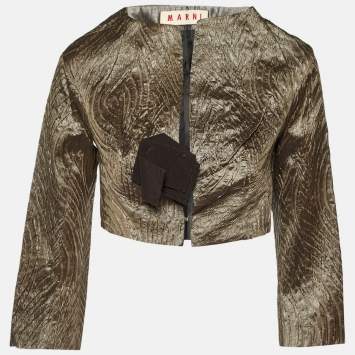 Pre Owned Marni Metallic Textured Jacquard Silk Blend Crop Jacket S