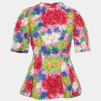Pre Owned Marni Multicolor Floral Print Cotton Blend and Lurex Top S