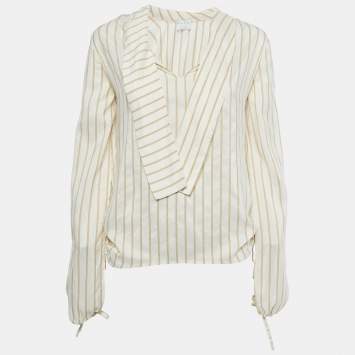 Pre Owned Marni Cream Stripe Silk Neck Tie-Up Detail Blouse S