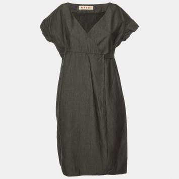 Pre Owned Marni Charcoal Grey Cotton Faux Wrap Dress S