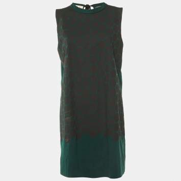 Pre Owned Marni Green Polka Dotted Cotton Sleeveless Shift Dress L