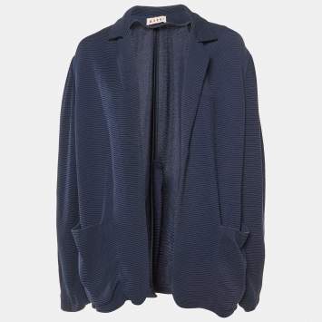 Pre Owned Marni Navy Blue Crepe Open Front Blazer L