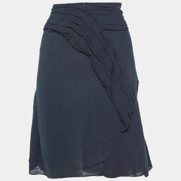 Pre Owned Marni Midnight Blue Viscose Pleat Detail Knee Length Skirt L