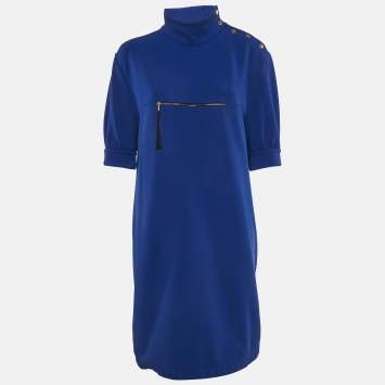 Pre Owned Marni Royal Blue Stretch Crepe Zip Detail Short Dress M