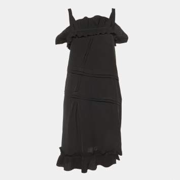 Pre Owned Marni Black Crepe Ruffled Sleeveless Midi Dress M