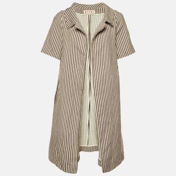 Pre Owned Marni Brown Textured Stripe Cotton Short Sleeve Coat L