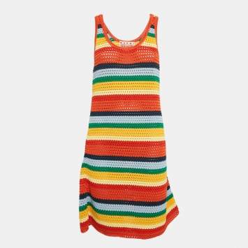 Pre Owned Marni x No Vacancy Inn Multicolor Stripe Crochet Mini Dress L