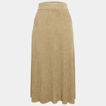 Pre Owned Marni Gold Pleated Lurex Knit Midi Skirt S