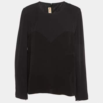 Pre Owned Marni Two-Tone Crepe Long Sleeve Top L