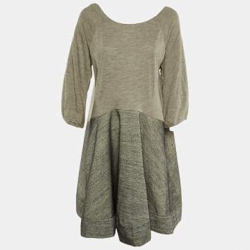 Marni Cream & Grey Wool Paneled Oversized Mini Dress M