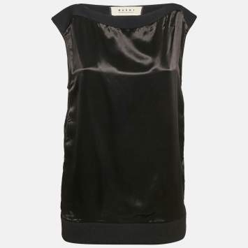Marni Black Satin Rib Hem Sleeveless Top S