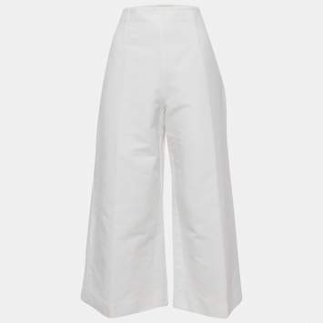 Pre Owned Marni White Cotton Wide Leg Trousers L