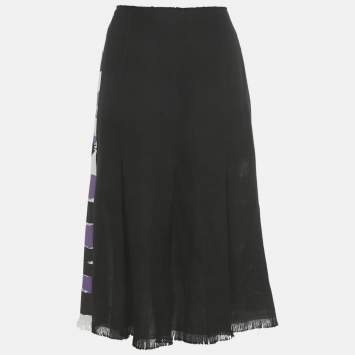 مملوكة مسبقًا Marni Black /Purple Striped Hemp Blend Wrap Midi Skirt M