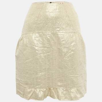 مملوكة مسبقًا Marni Gold Silk Blend Lurex Mini Skirt S 
