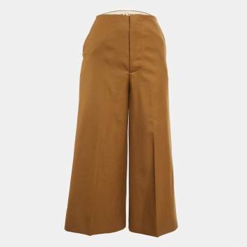 Pre Owned Marni Brown Wool Gabardine Wide-Leg Trousers S