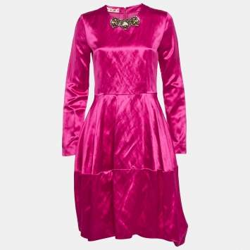 مملوكة مسبقًا Marni Pink Satin Flared Mini Dress S