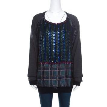 Pre Owned Marni Multicolor Crystal Embellished Bodice Detail Raglan Sleeve Pullover M