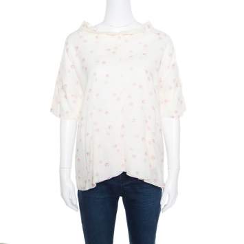 Pre Owned Marni Cream Floral Printed Cotton Dolman Sleeve Flared Top M