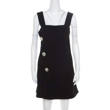 Pre Owned Marni Black Crepe Crystal Embellished Button Detail Pinafore Dress M