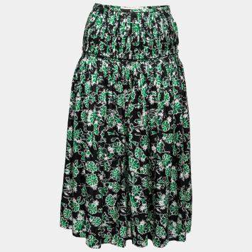 Pre Owned Marni Fern Green Floral Print Silk Pleated Midi Skirt S