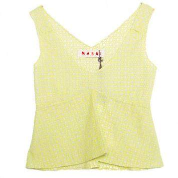 Pre Owned Marni Cream and Lime Green Embroidered Cotton Sleeveless Peplum Crop Top S